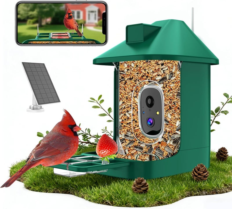 Vatjubi Bird Feeder with Camera,2K Live View,WiFi Smart Bird House with Cam Solar Powered for Outdoor,Night Vision,AI Identify,Auto Record Video,Real-Time App Alerts,Birdwatching Gifts for Family,Birds Lover - Image 1